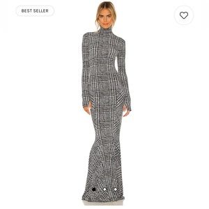 Long Sleeve Turtle Fishtail Gown in Large Glenn Plaid in XS